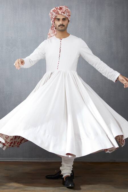 Torani_White Handwoven Chanderi Anarkali Kurta _Online_at_Aza_Fashions