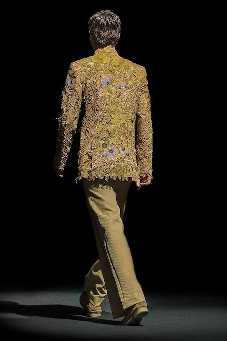 Shop_Abhishek Sharma_Multi Color Banana Crepe Embellished And Embroidered Metallic Bandhgala  _at_Aza_Fashions