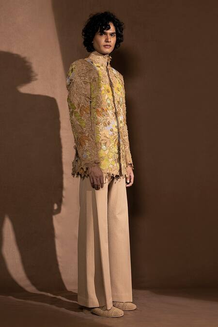 Abhishek Sharma_Multi Color Banana Crepe Embellished And Embroidered Metallic Bandhgala  _Online_at_Aza_Fashions