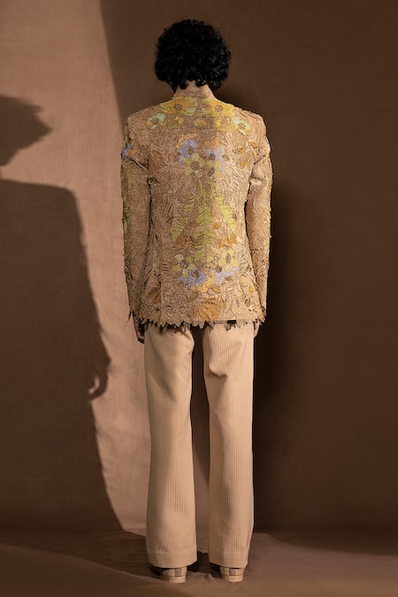 Buy_Abhishek Sharma_Multi Color Banana Crepe Embellished And Embroidered Metallic Bandhgala  _Online_at_Aza_Fashions