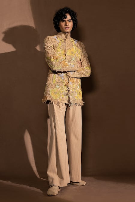 Shop_Abhishek Sharma_Multi Color Banana Crepe Embellished And Embroidered Metallic Bandhgala  _Online_at_Aza_Fashions