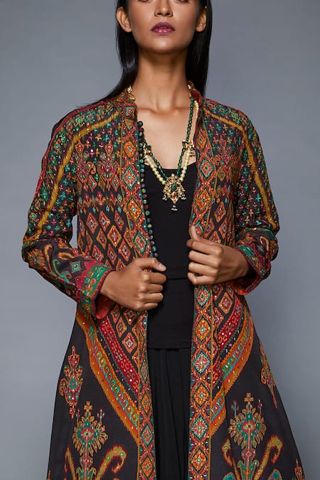 RI.Ritu Kumar Black Rayon Crepe Band Collar Embroidered Jacket at Aza Fashions RI.Ritu Kumar_Black Rayon Crepe Band Collar Embroidered Jacket _at_Aza_Fashions