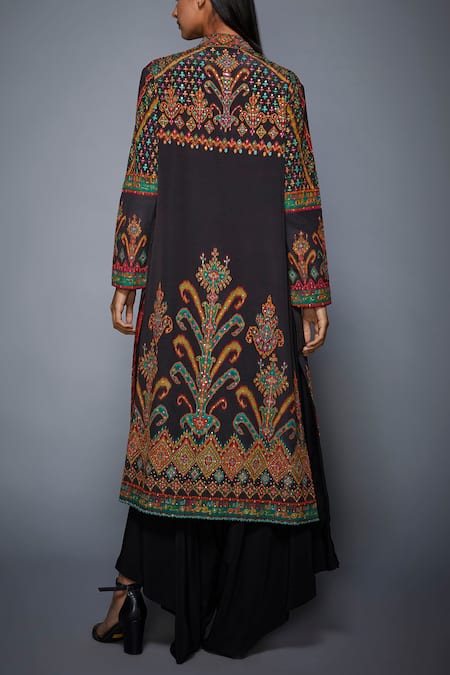 Shop RI.Ritu Kumar Black Rayon Crepe Band Collar Embroidered Jacket at Aza Fashions Shop_RI.Ritu Kumar_Black Rayon Crepe Band Collar Embroidered Jacket _at_Aza_Fashions