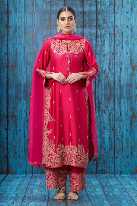 Label Niti Bothra Silk Embroidered Kurta Palazzo Set 