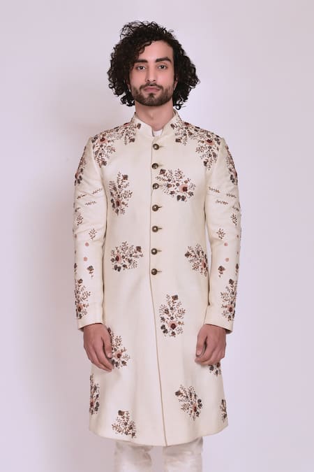 Shop Jatin Malik White Slub Silk Embroidered Sherwani Set Online at Aza Fashions Shop_Jatin Malik_White Slub Silk Embroidered Sherwani Set _Online_at_Aza_Fashions