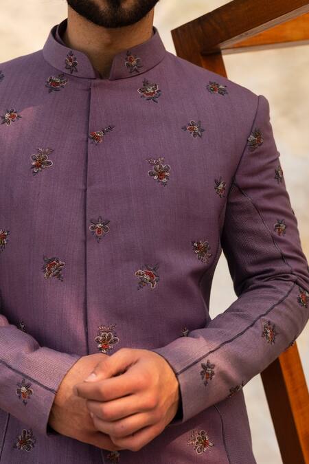 Jatin Malik Purple Cotton Silk Embroidered Sherwani Set Online at Aza Fashions Jatin Malik_Purple Cotton Silk Embroidered Sherwani Set _Online_at_Aza_Fashions