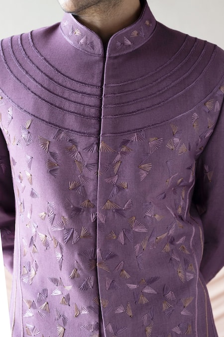 Shop Jatin Malik Purple Cotton , Slub Embroidered Bandhgala And Kurta Set at Aza Fashions Shop_Jatin Malik_Purple Cotton , Slub Embroidered Bandhgala And Kurta Set _at_Aza_Fashions