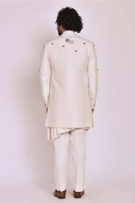 Shop Jatin Malik White Slub Silk Embroidered Jacket And Kurta Set at Aza Fashions Shop_Jatin Malik_White Slub Silk Embroidered Jacket And Kurta Set _at_Aza_Fashions