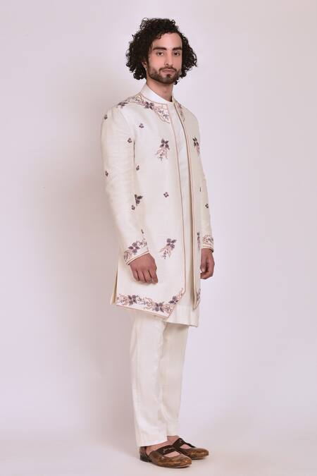 Jatin Malik White Slub Silk Embroidered Jacket And Kurta Set Online at Aza Fashions Jatin Malik_White Slub Silk Embroidered Jacket And Kurta Set _Online_at_Aza_Fashions