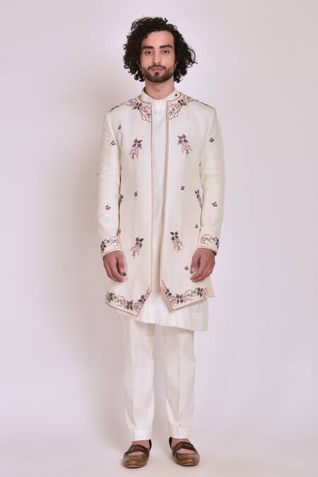 Buy Jatin Malik White Slub Silk Embroidered Jacket And Kurta Set Online at Aza Fashions Buy_Jatin Malik_White Slub Silk Embroidered Jacket And Kurta Set _Online_at_Aza_Fashions
