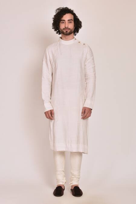 Shop_Jatin Malik_White Linen Silk Embroidered Sherwani Set _Online_at_Aza_Fashions
