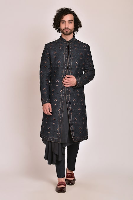 Jatin Malik Linen Silk Embroidered Sherwani Set 