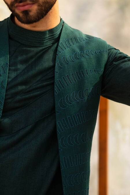 Jatin Malik Green Cotton , Slub Embroidered Jacket And Kurta Set Online at Aza Fashions Jatin Malik_Green Cotton , Slub Embroidered Jacket And Kurta Set _Online_at_Aza_Fashions