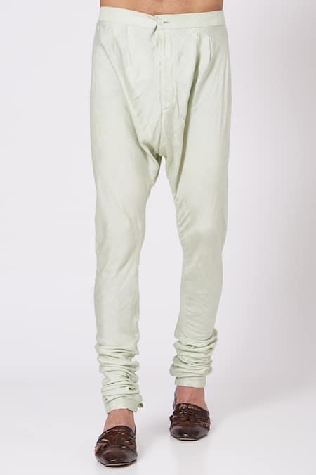 Jatin Malik_Green Slub Silk Pintucks Kurta And Pant Set _Online_at_Aza_Fashions