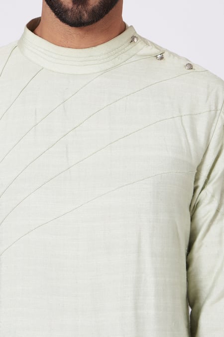 Buy_Jatin Malik_Green Slub Silk Pintucks Kurta And Pant Set _Online_at_Aza_Fashions