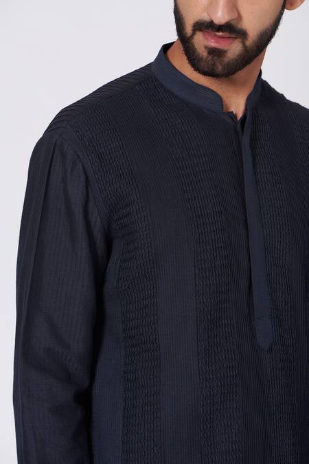 Buy_Jatin Malik_Blue Poly Silk Pintucks Kurta And Pant Set _Online_at_Aza_Fashions