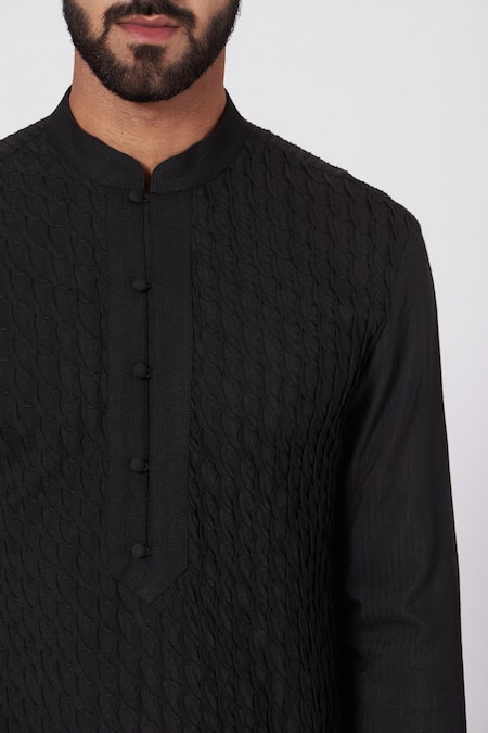 Buy_Jatin Malik_Black Poly Silk Pintucks Kurta And Pant Set _Online_at_Aza_Fashions