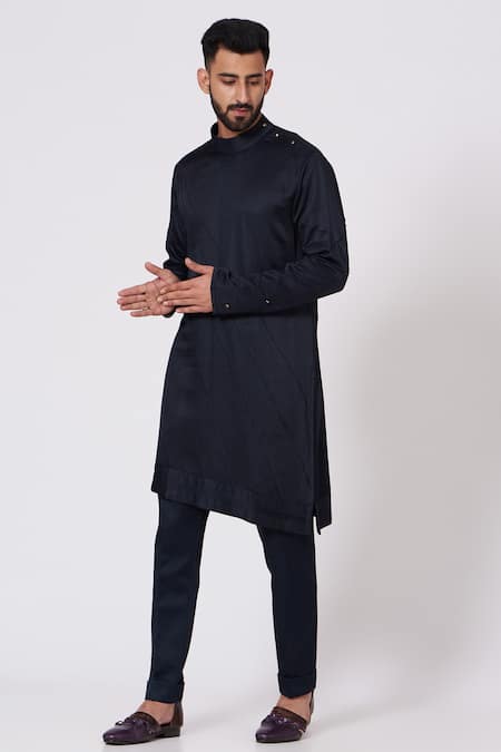 Jatin Malik_Blue Poly Silk Embroidered Bandhgala And Kurta Set _Online_at_Aza_Fashions