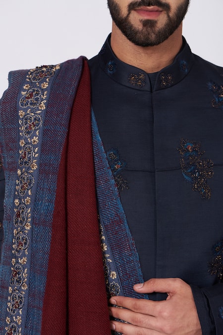 Jatin Malik_Blue Poly Silk Embroidered Bandhgala And Kurta Set _at_Aza_Fashions