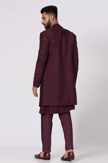 Buy Maroon Dupion Kurta and Jacquard Jacket For Diwali Online - MENV2262 |  Appelle Fashion