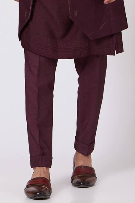 Jatin Malik Maroon Slub Silk Embroidered Jacket And Kurta Set Online at Aza Fashions Jatin Malik_Maroon Slub Silk Embroidered Jacket And Kurta Set _Online_at_Aza_Fashions