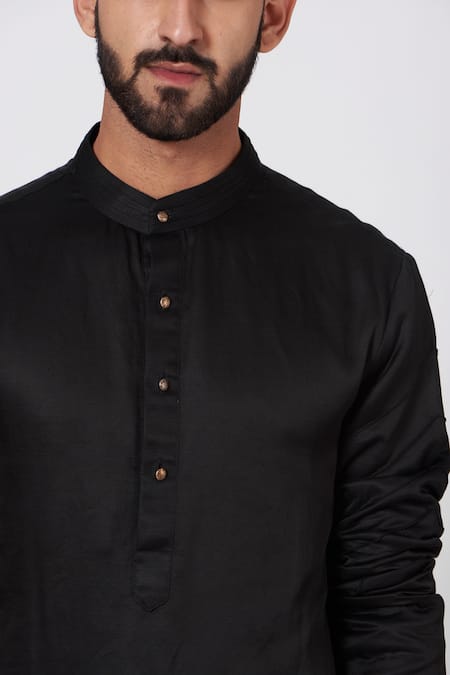 Buy_Jatin Malik_Black Linen Silk Kurta And Trousers Set _Online_at_Aza_Fashions
