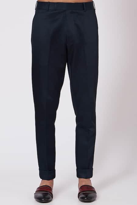 Jatin Malik_Blue Moss Asymmetric Kurta And Pant Set _Online_at_Aza_Fashions