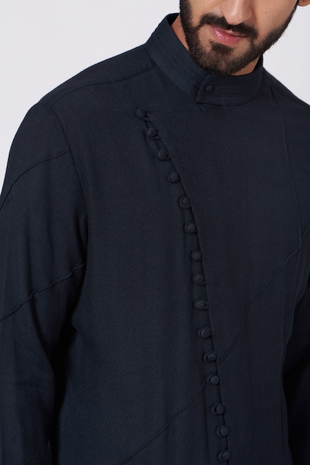 Buy_Jatin Malik_Blue Moss Asymmetric Kurta And Pant Set _Online_at_Aza_Fashions