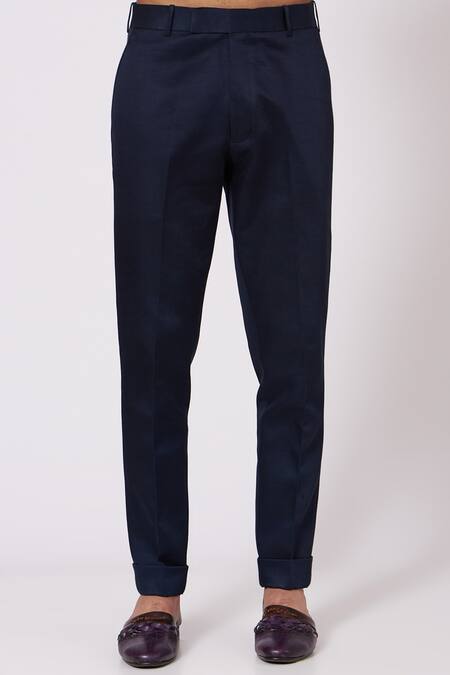 Jatin Malik_Blue Linen Silk Pintucks Kurta And Pant Set _Online_at_Aza_Fashions