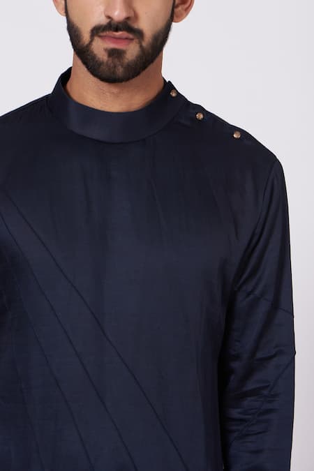 Buy_Jatin Malik_Blue Linen Silk Pintucks Kurta And Pant Set _Online_at_Aza_Fashions