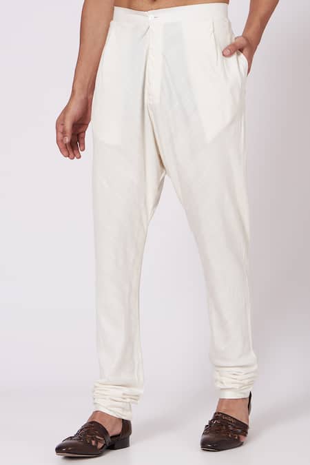 Jatin Malik_White Slub Silk Anarkali Kurta And Pant Set _Online_at_Aza_Fashions