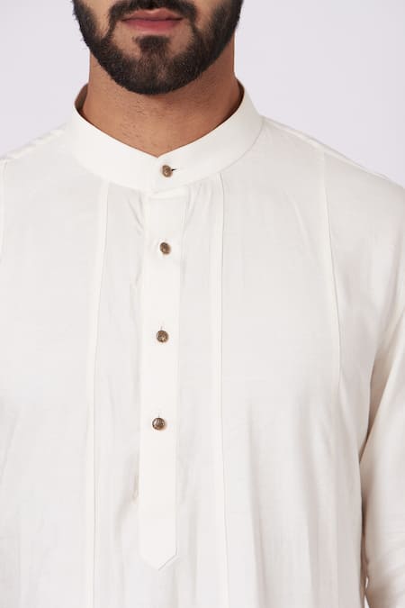 Buy_Jatin Malik_White Slub Silk Anarkali Kurta And Pant Set _Online_at_Aza_Fashions