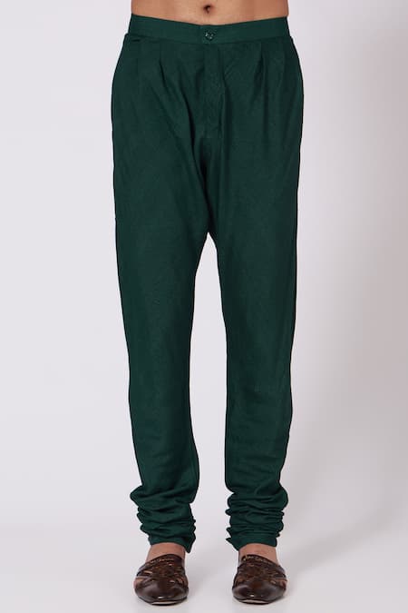 Jatin Malik_Green Slub Silk Pintucks Kurta And Pant Set _Online_at_Aza_Fashions