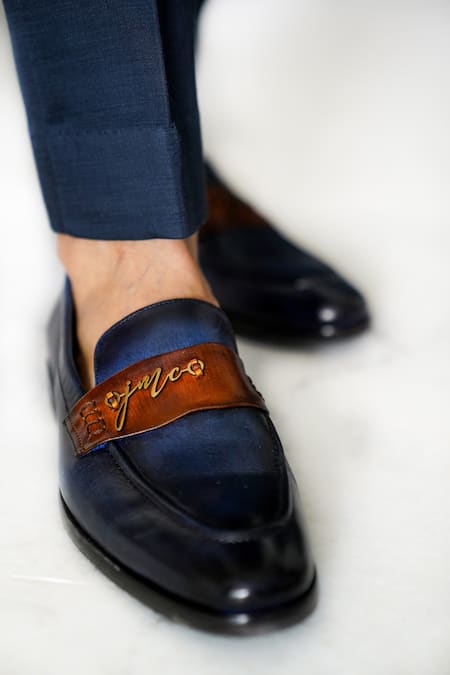 Jatin Malik Blue Leather Loafers Online at Aza Fashions Jatin Malik_Blue Leather Loafers _Online_at_Aza_Fashions