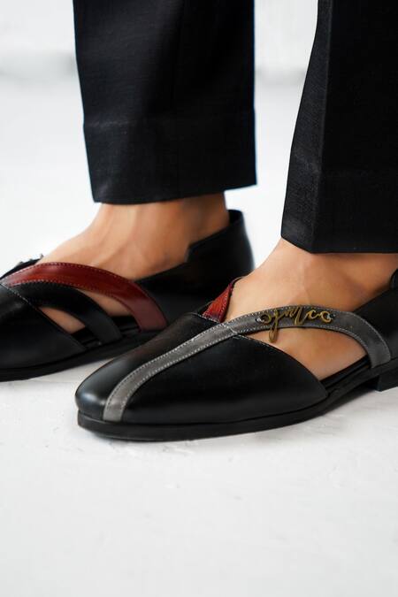 Jatin Malik_Black V Strap Caligae Sandals _Online_at_Aza_Fashions