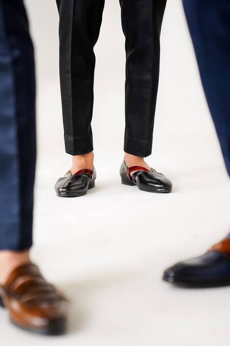 Buy_Jatin Malik_Black V Strap Caligae Sandals _Online_at_Aza_Fashions