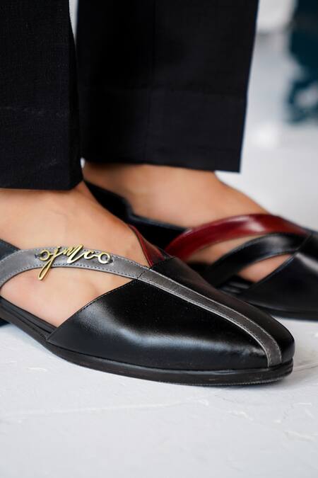 Shop_Jatin Malik_Black V Strap Caligae Sandals _Online_at_Aza_Fashions