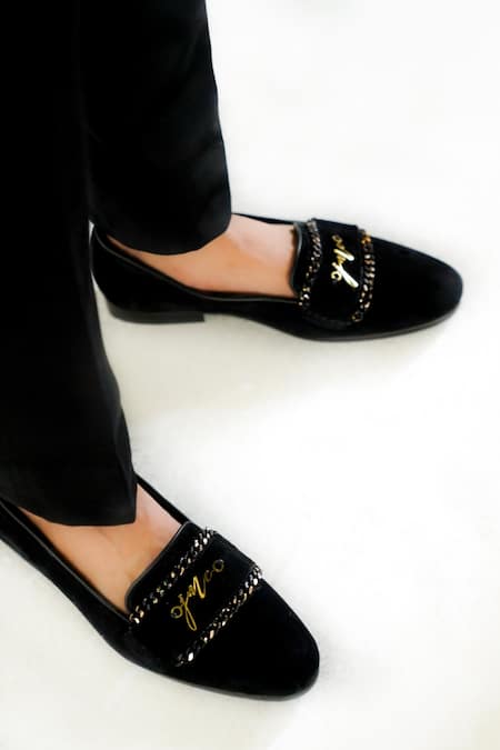 Jatin Malik Black Chain Embellished Loafers 