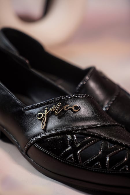 Shop_Jatin Malik_Black Braided Loafers _at_Aza_Fashions