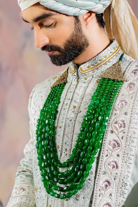 Jatin Malik Green Semi Precious Stones Layered Embellished Mala 