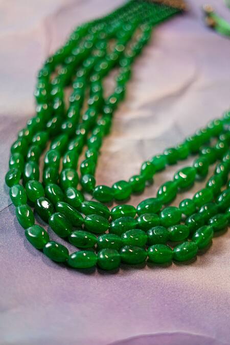 Jatin Malik Green Semi Precious Stones Layered Embellished Mala Online at Aza Fashions Jatin Malik_Green Semi Precious Stones Layered Embellished Mala _Online_at_Aza_Fashions