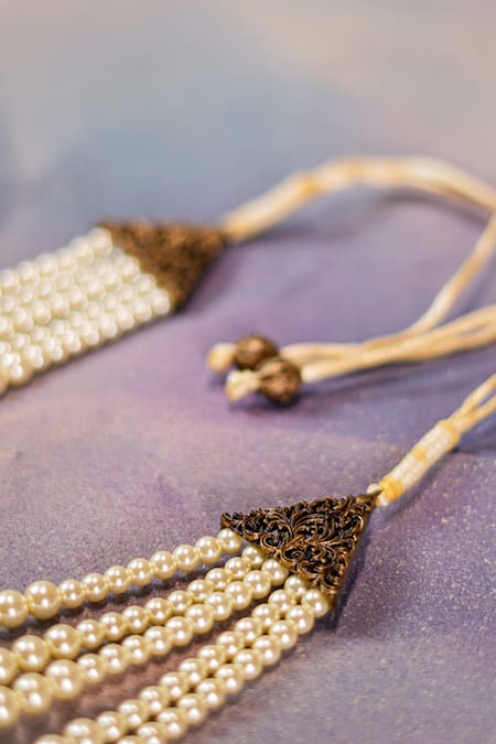 Jatin Malik_Ivory Semi Precious Stones Layered Embellished Mala _Online_at_Aza_Fashions