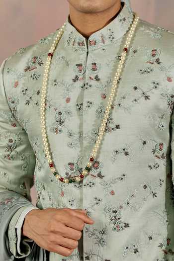 Jatin Malik_White Pearl, Semi Precious Stones Embellished Mala _Online_at_Aza_Fashions