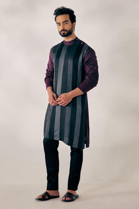 Jatin Malik Linen Silk Striped Kurta Set 