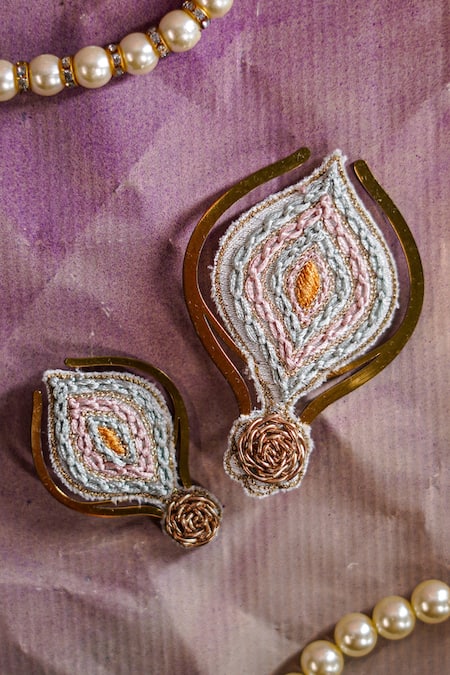 Jatin Malik_Multi Color Embroidered Cruise Metal Kalangi Set Of 2 _Online_at_Aza_Fashions