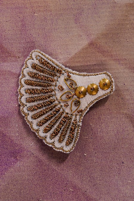 Buy_Jatin Malik_Ivory Embroidered Floret Metal Kalangi _Online_at_Aza_Fashions