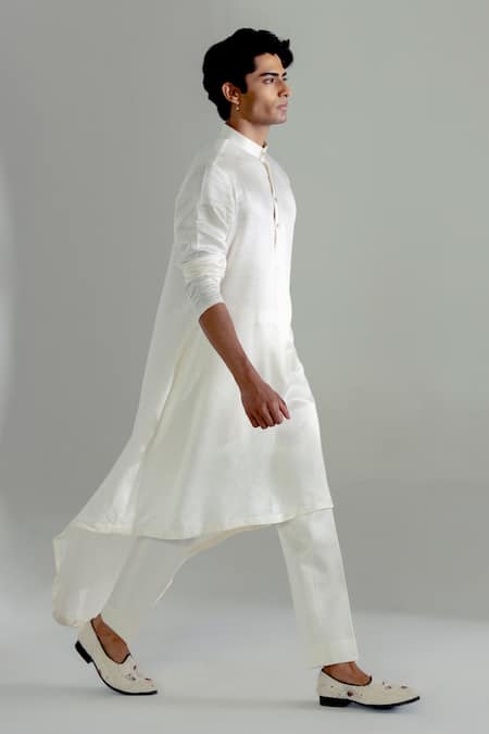 Jatin Malik_White Linen Silk Draped Kurta Set _Online_at_Aza_Fashions