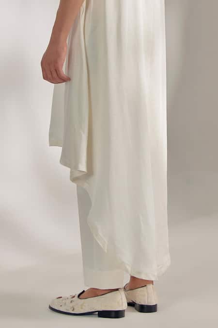 Shop_Jatin Malik_White Linen Silk Draped Kurta Set _Online_at_Aza_Fashions