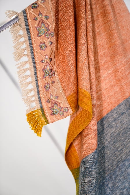 Shop Jatin Malik Multi Color Embroidered Colorblock Pashmina Shawl at Aza Fashions Shop_Jatin Malik_Multi Color Embroidered Colorblock Pashmina Shawl _at_Aza_Fashions