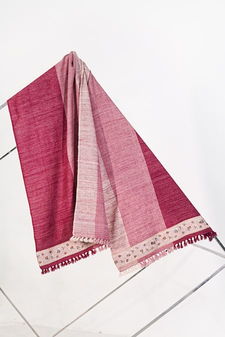 Jatin Malik_Pink Embroidered Colorblock Pashmina Shawl _Online_at_Aza_Fashions